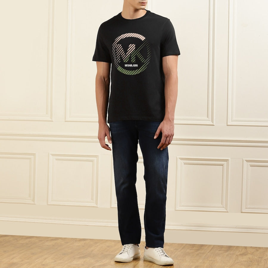 Men Black Dual-Tone MK Victory Chest Print Black T-shirt