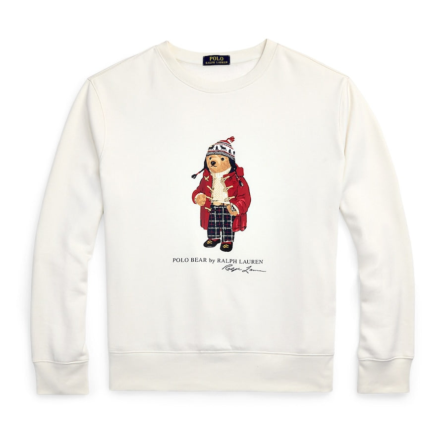 Men Natural Polo Bear White Fleece Sweatshirt