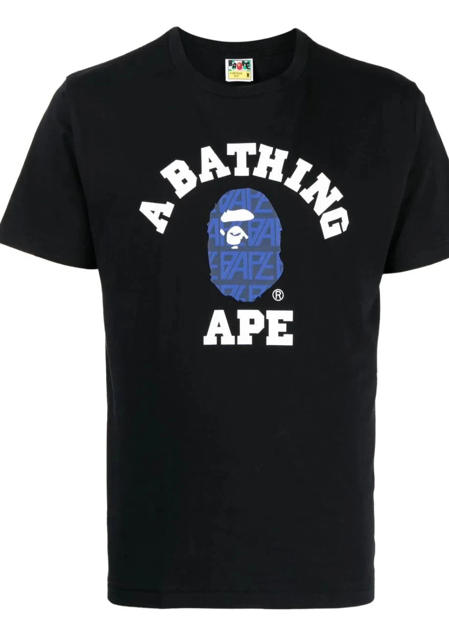 AAPE Blue logo-print black cotton T-shirt