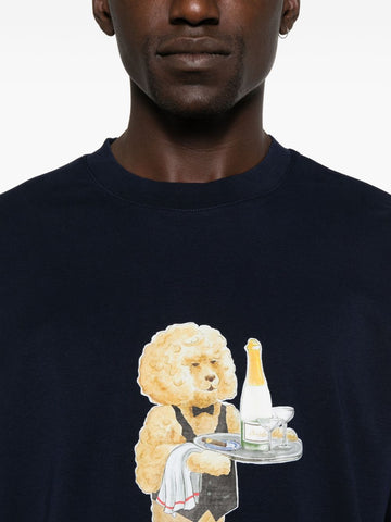 New Season  Drôle De Monsieur poodle-print navy blue T-shirt