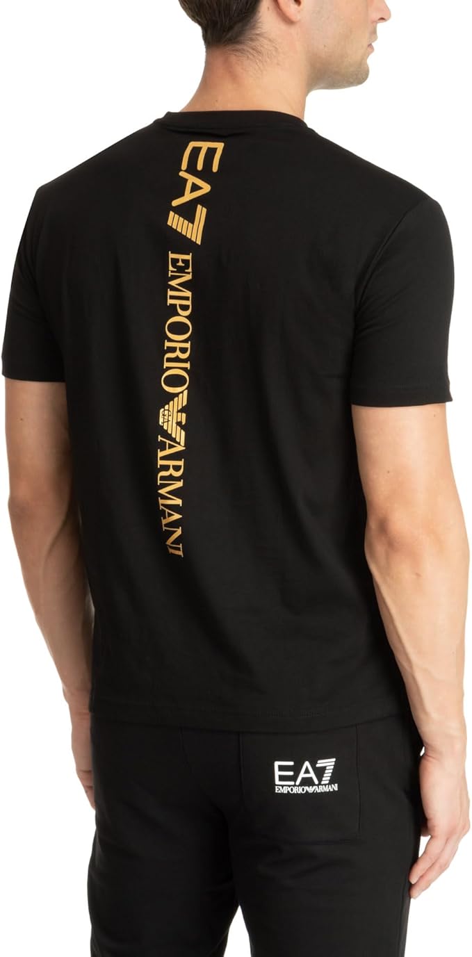 Emporio Armani EA7 Men's T-Shirt Crew Neck Logo Series in Cotton, with Maxi Logo on the Back Black T-shirt