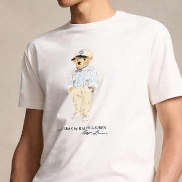 Men White Classic Fit Polo Bear Jersey T-Shirt