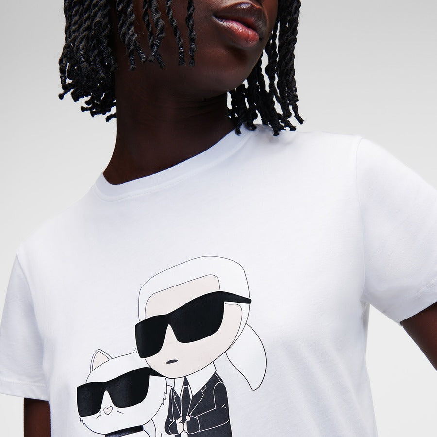 Women White Karl Ikonik Karl & Choupette T-Shirt