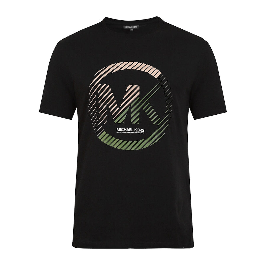 Men Black Dual-Tone MK Victory Chest Print Black T-shirt