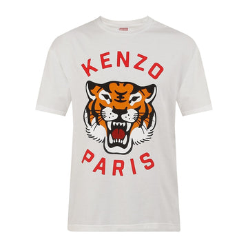 Men White Lucky Tiger Printed T-shirt