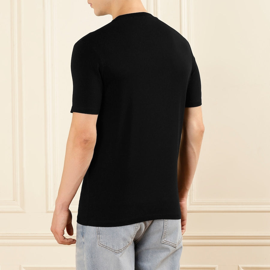 Men Black Gold-Square Doll Face Print T-shirt