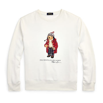 Men Natural Polo Bear White Fleece Sweatshirt