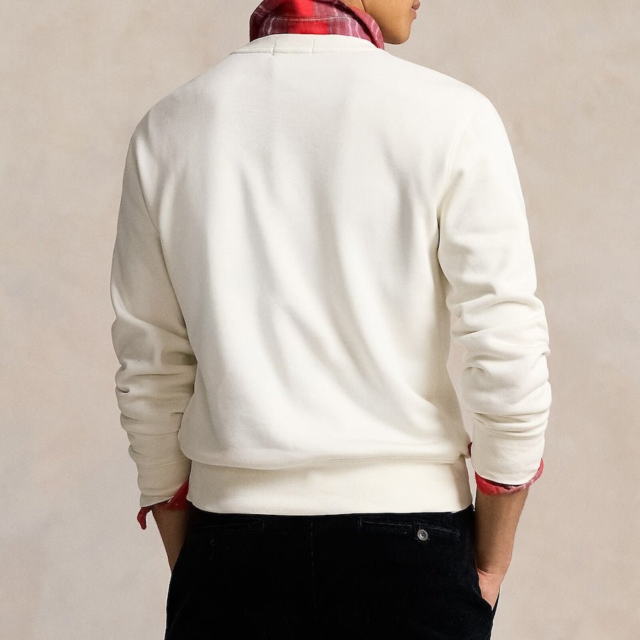 Men Natural Polo Bear White Fleece Sweatshirt