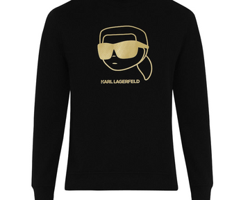 Men Black Crew Big Gold Karl Face Printed Sweatshirt