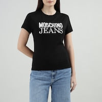 Big Branding Logo Women's Black Printed T-shirt