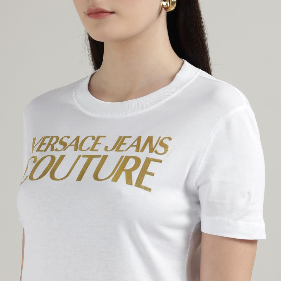Women White Golden Brand Print T-shirt