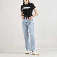DKNY  Women Black Exploded Logo Crew Neck T-shirt