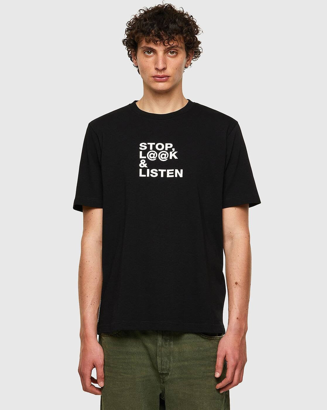 T-Just Green Label Graphic Print Black Crew-Neck T-shirt