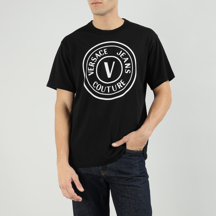 Charismatic Men's Black Emblem Print Regular-Fit T-shirt
