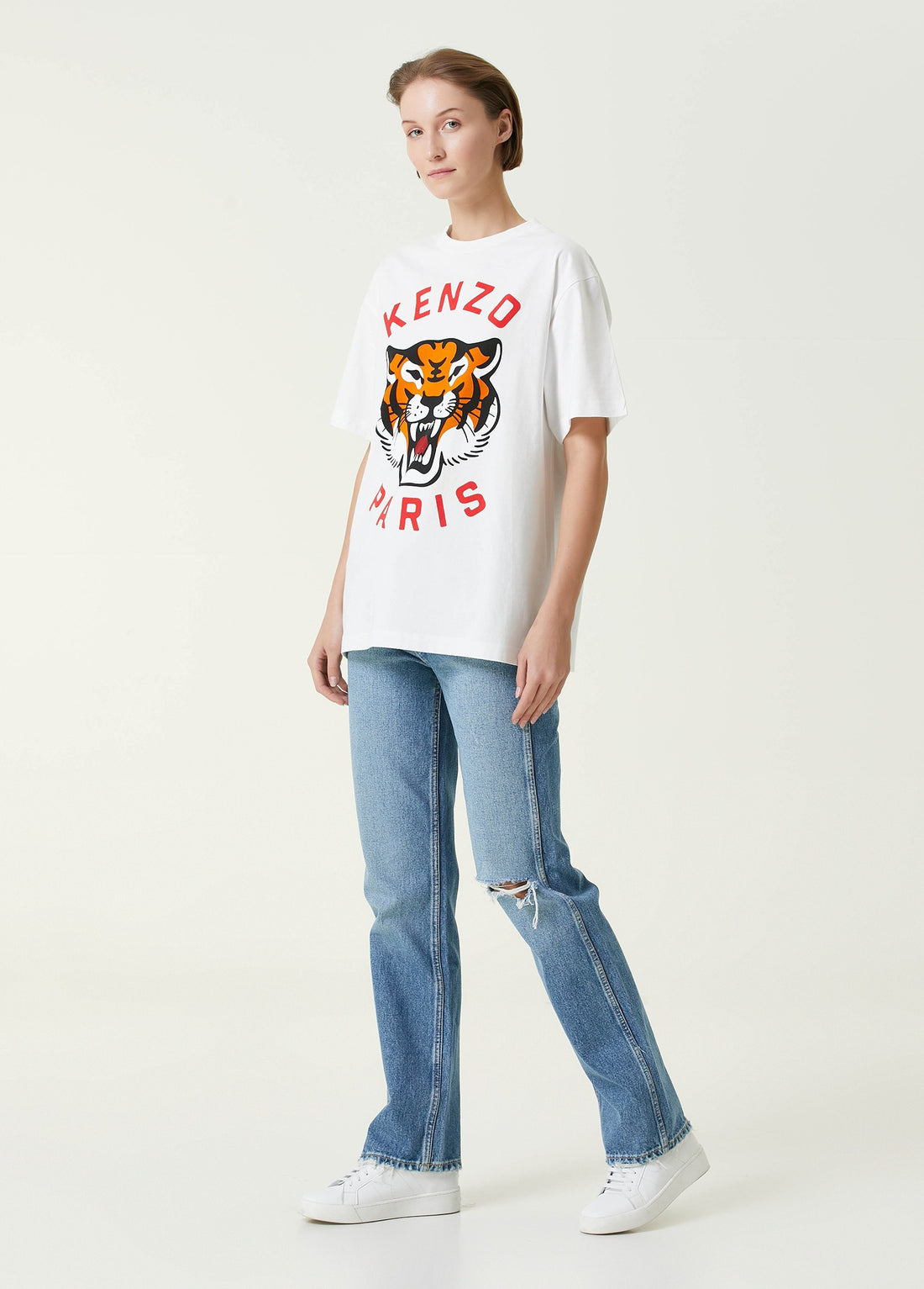 Women White Lucky Tiger Oversized T-shirt
