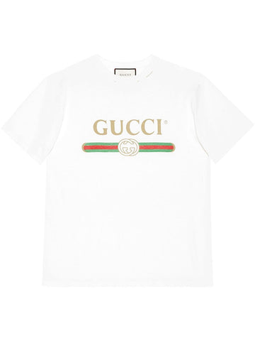 Ripped detail logo-print White T-shirt