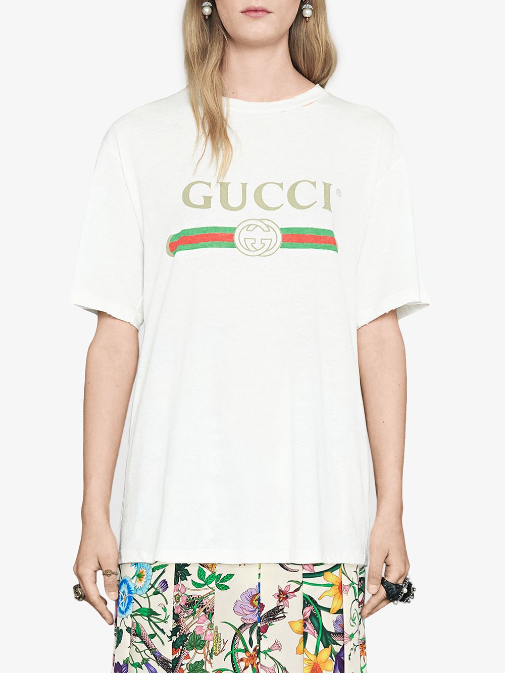 Ripped detail logo-print White T-shirt