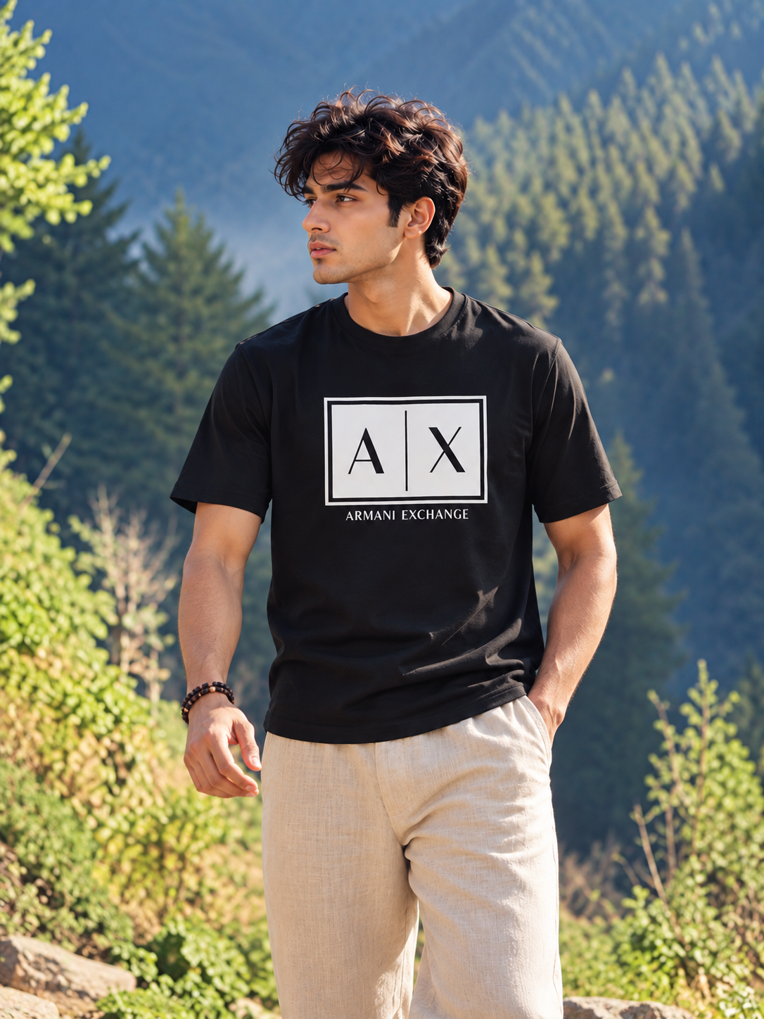Men's Black AX Graphic Crew Neck T-Shirt