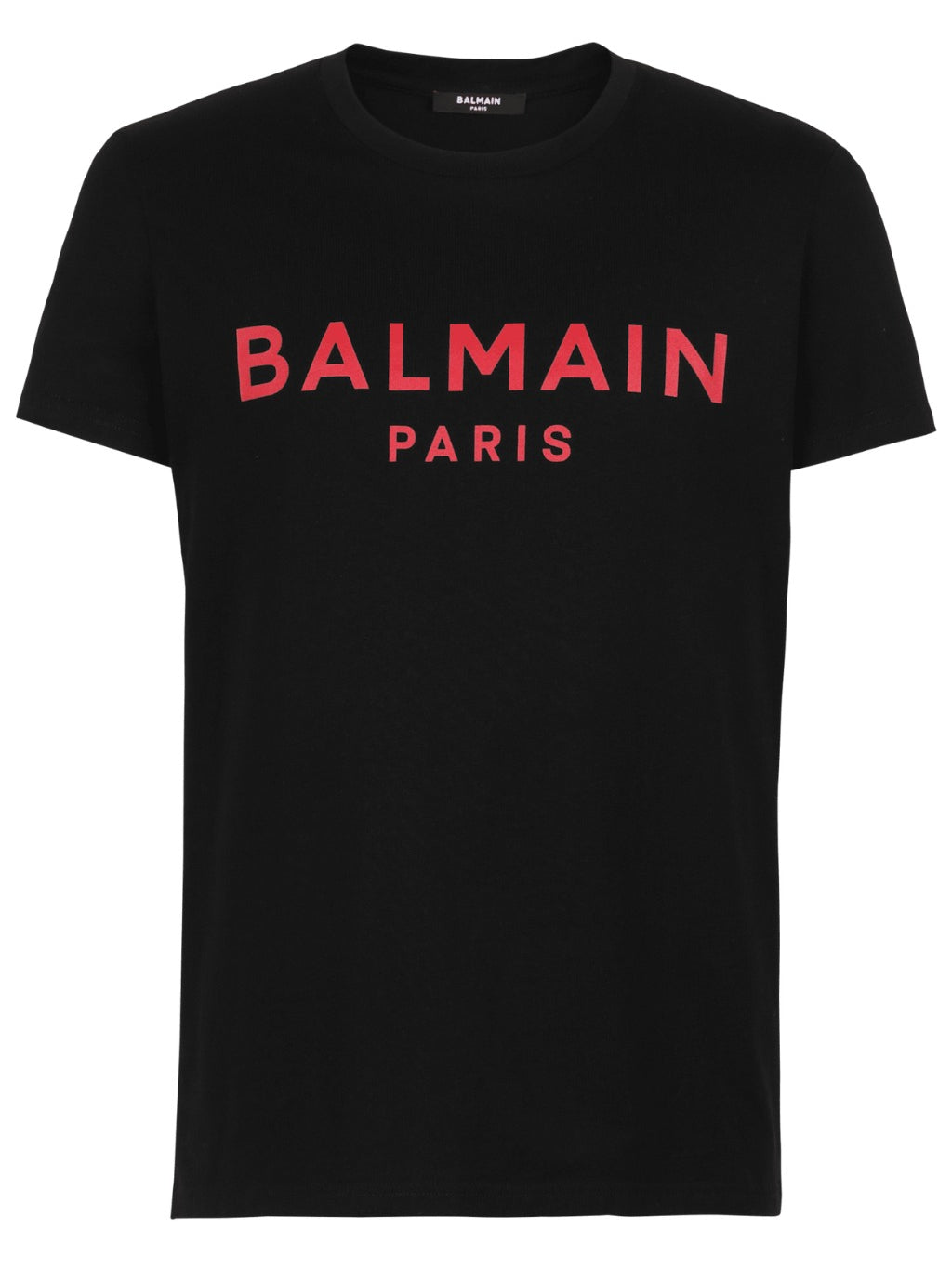 Brand printed in red featuring on Black t-shirt