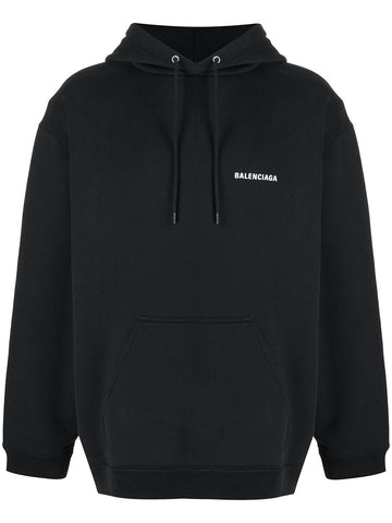 Detailed logo-print black hoodie