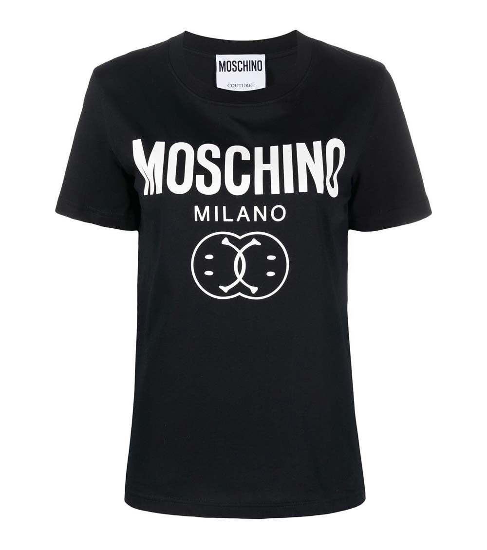 Double Smiley brand Logo Black T-Shirt