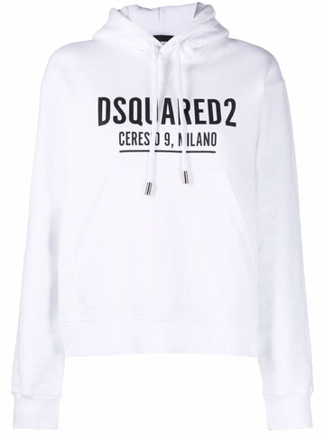 Crersio Milano logo-print white cotton hoodie