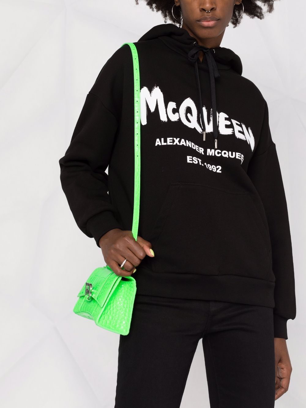 McQueen logo-print black cotton hoodie