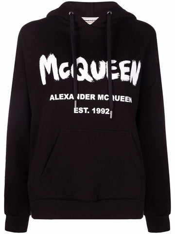 McQueen logo-print black cotton hoodie