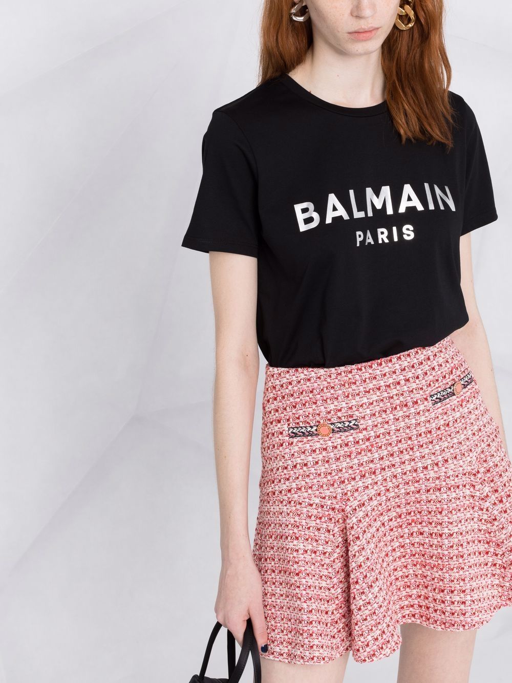 Silver logo-print short-sleeve Black T-shirt