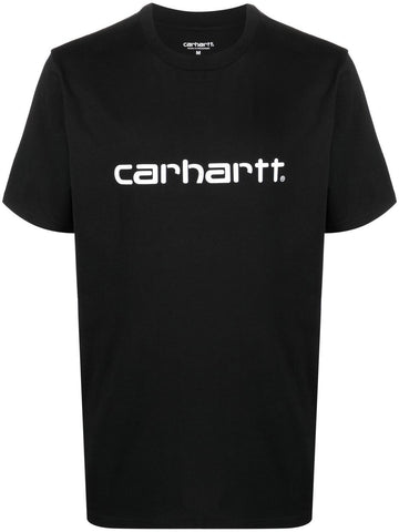 Iconic logo-print crew-neck black T-shirt