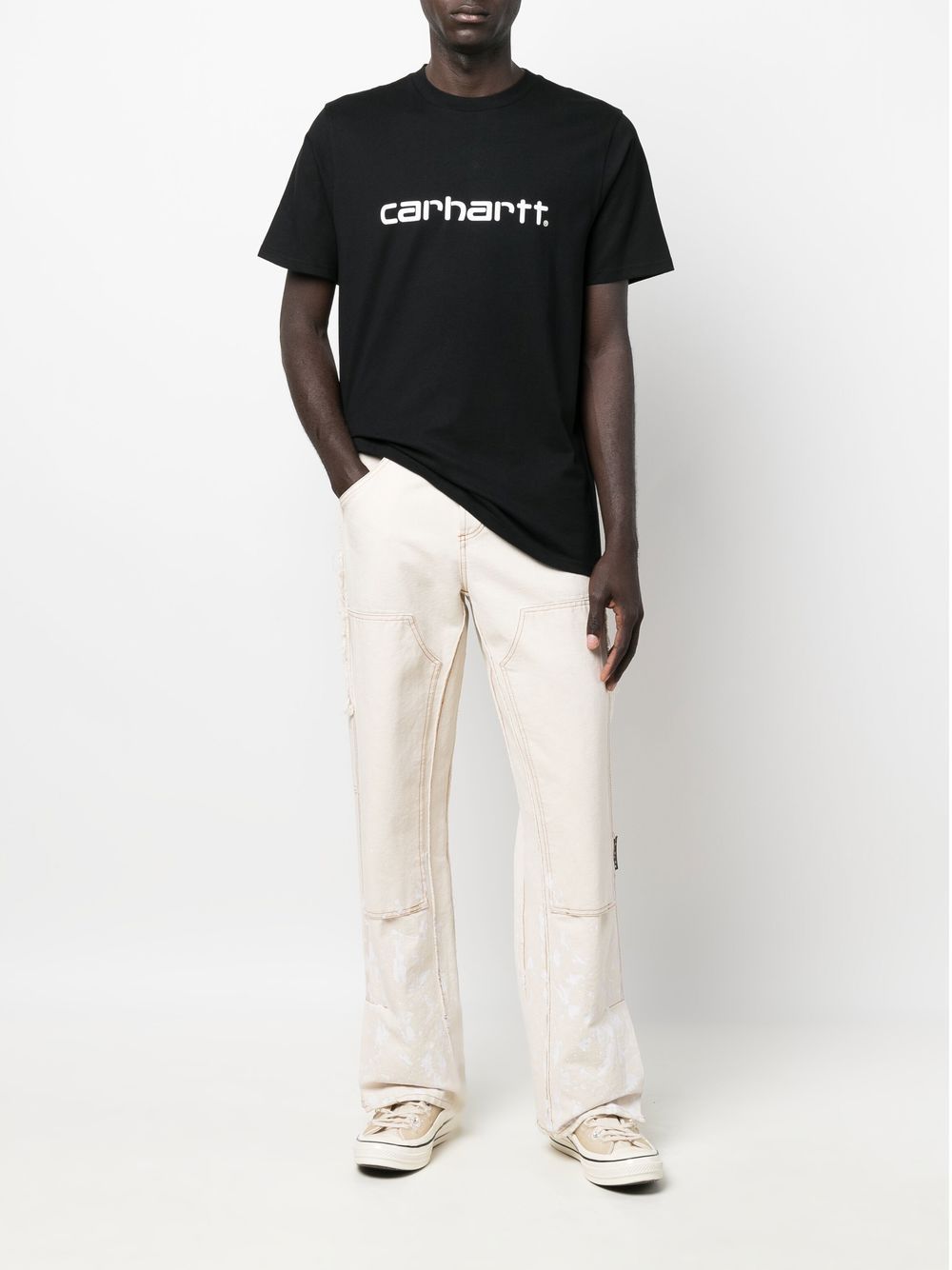 Iconic logo-print crew-neck black T-shirt