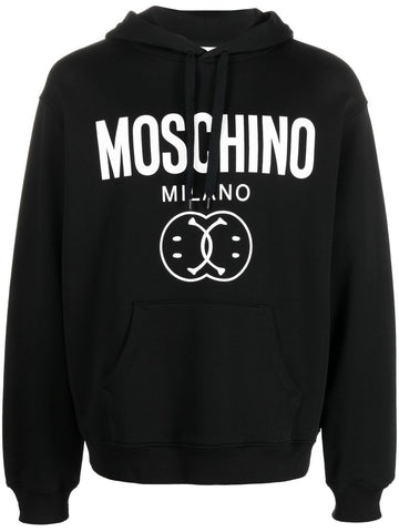 Smiley logo drawstring black hoodie