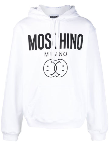 Logo-print drawstring white hoodie