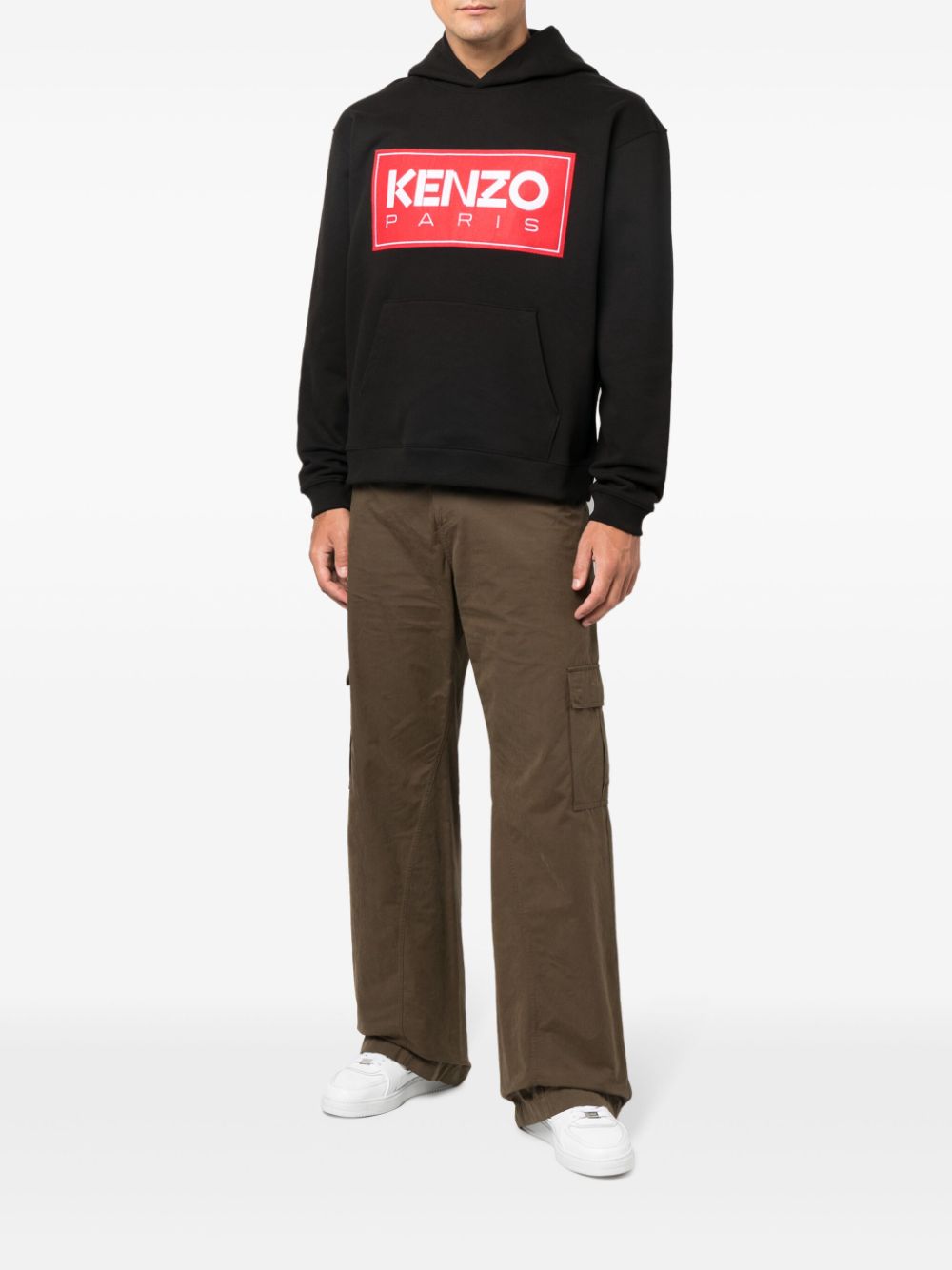 Red logo-print Black detail hoodie