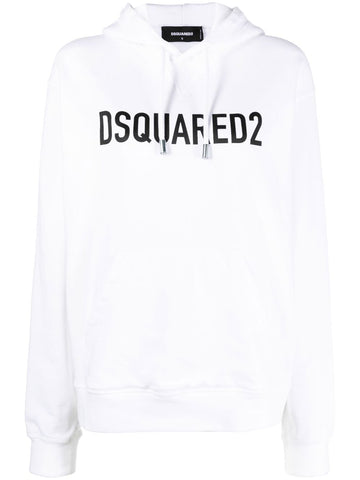 Brand logo-print white cotton hoodie