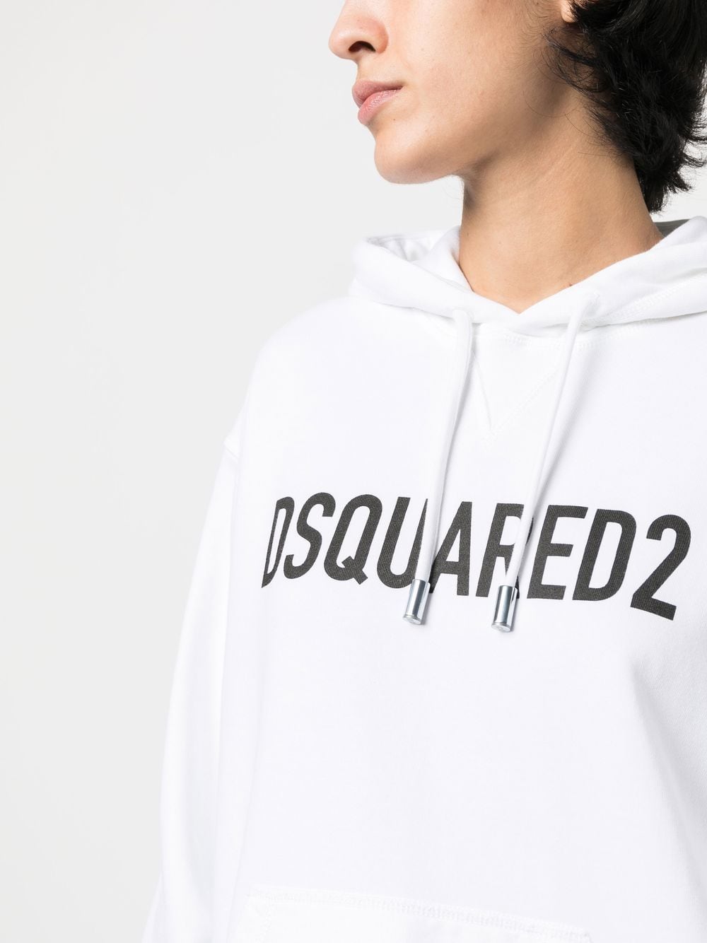 Brand logo-print white cotton hoodie