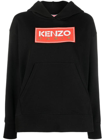 Red Logo-print black cotton hoodie