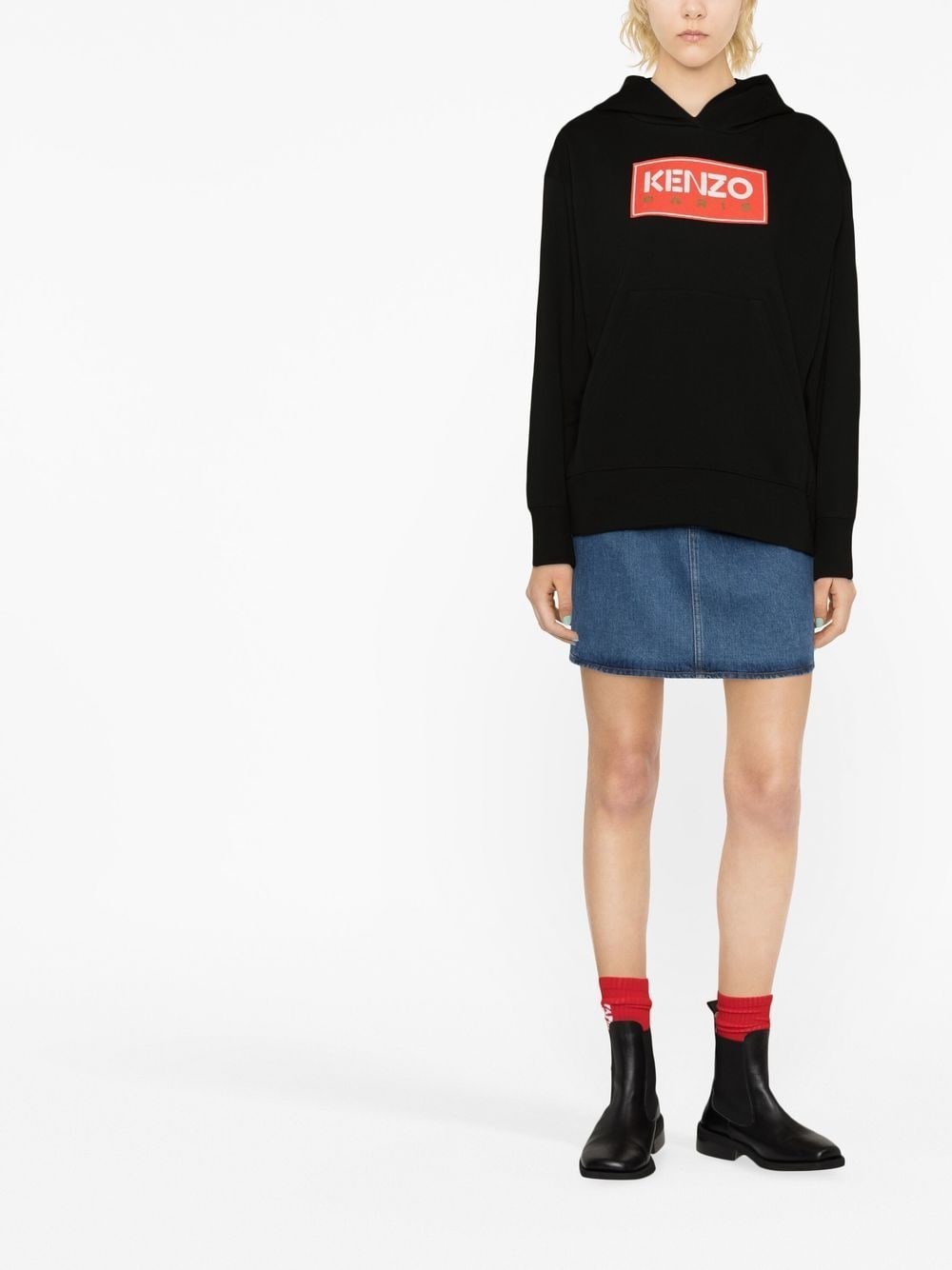 Red Logo-print black cotton hoodie