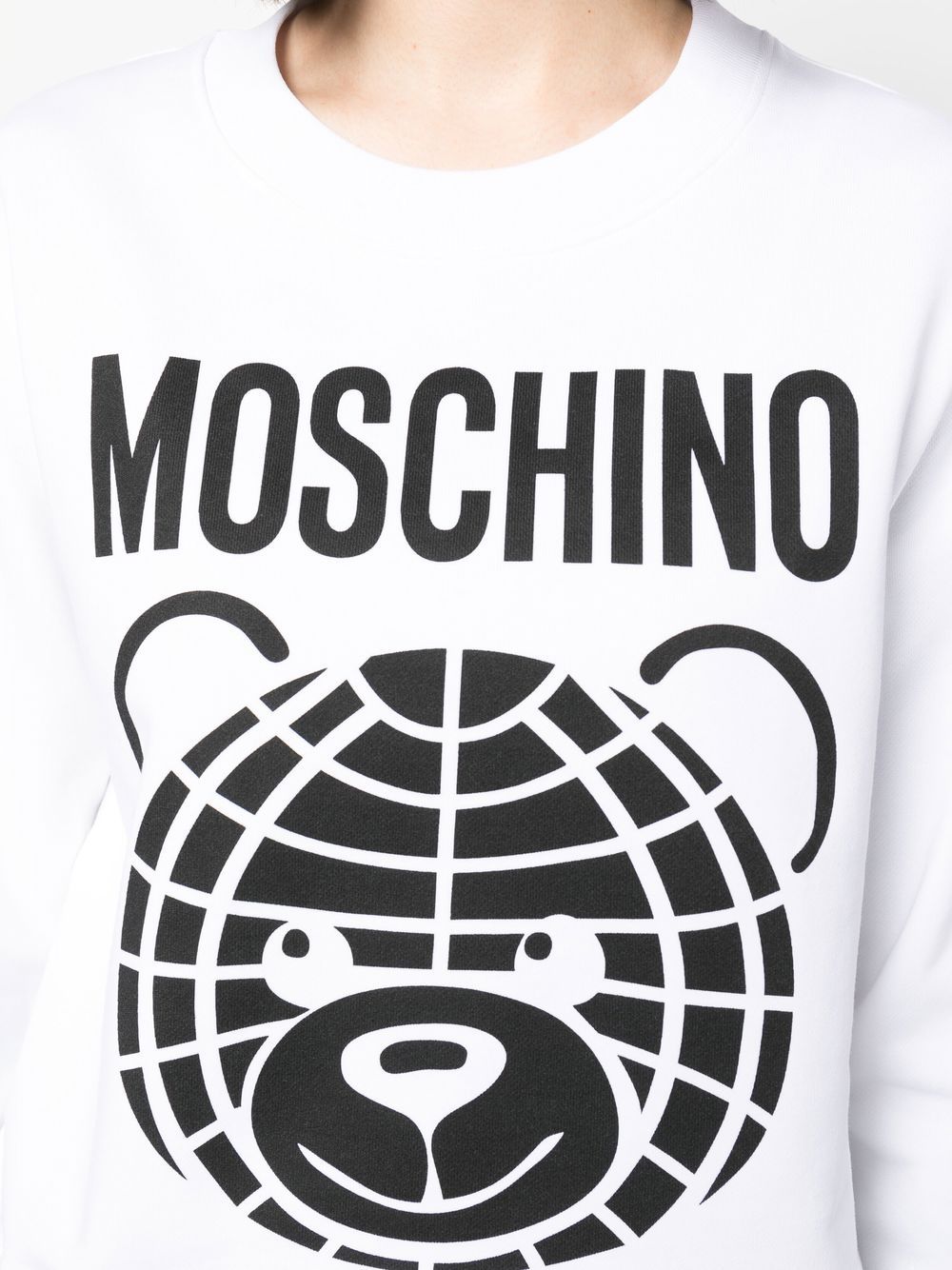 Teddy bear-print white cotton sweatshirt