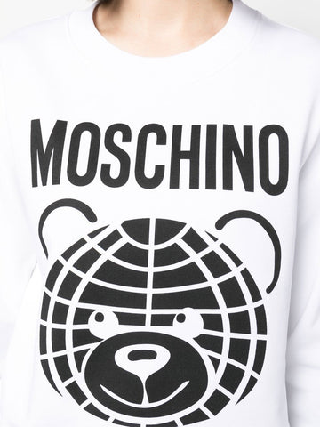 Teddy bear-print white cotton sweatshirt