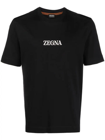 Brand logo-print black cotton T-shirt