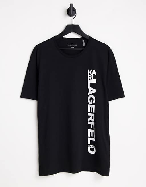 Karl Lagerfeld large vertical logo t-shirt in black