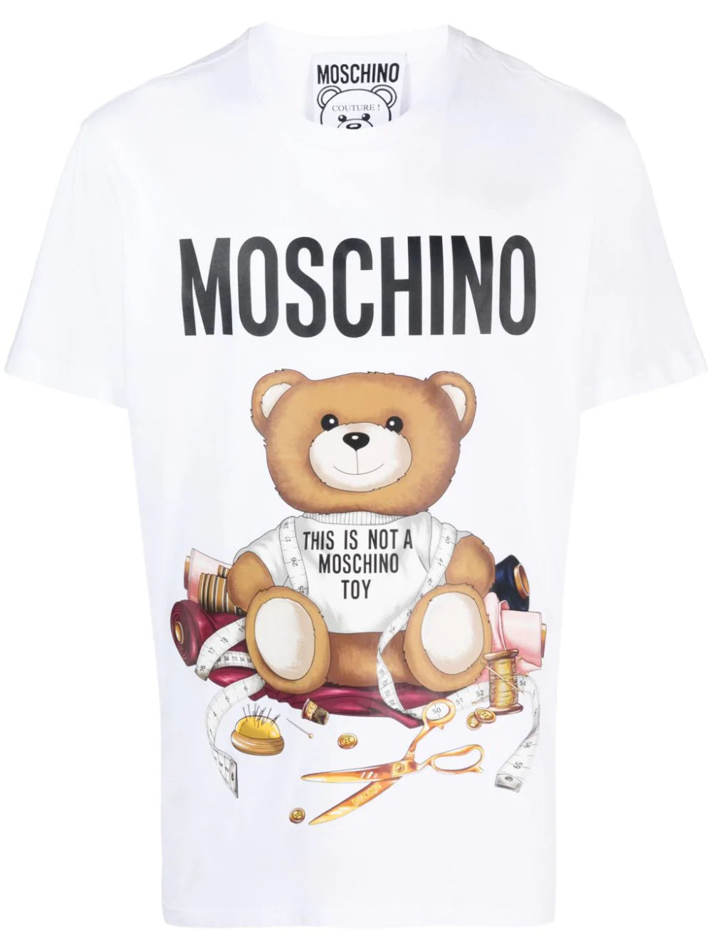 Teddy Bear-print white cotton T-shirt