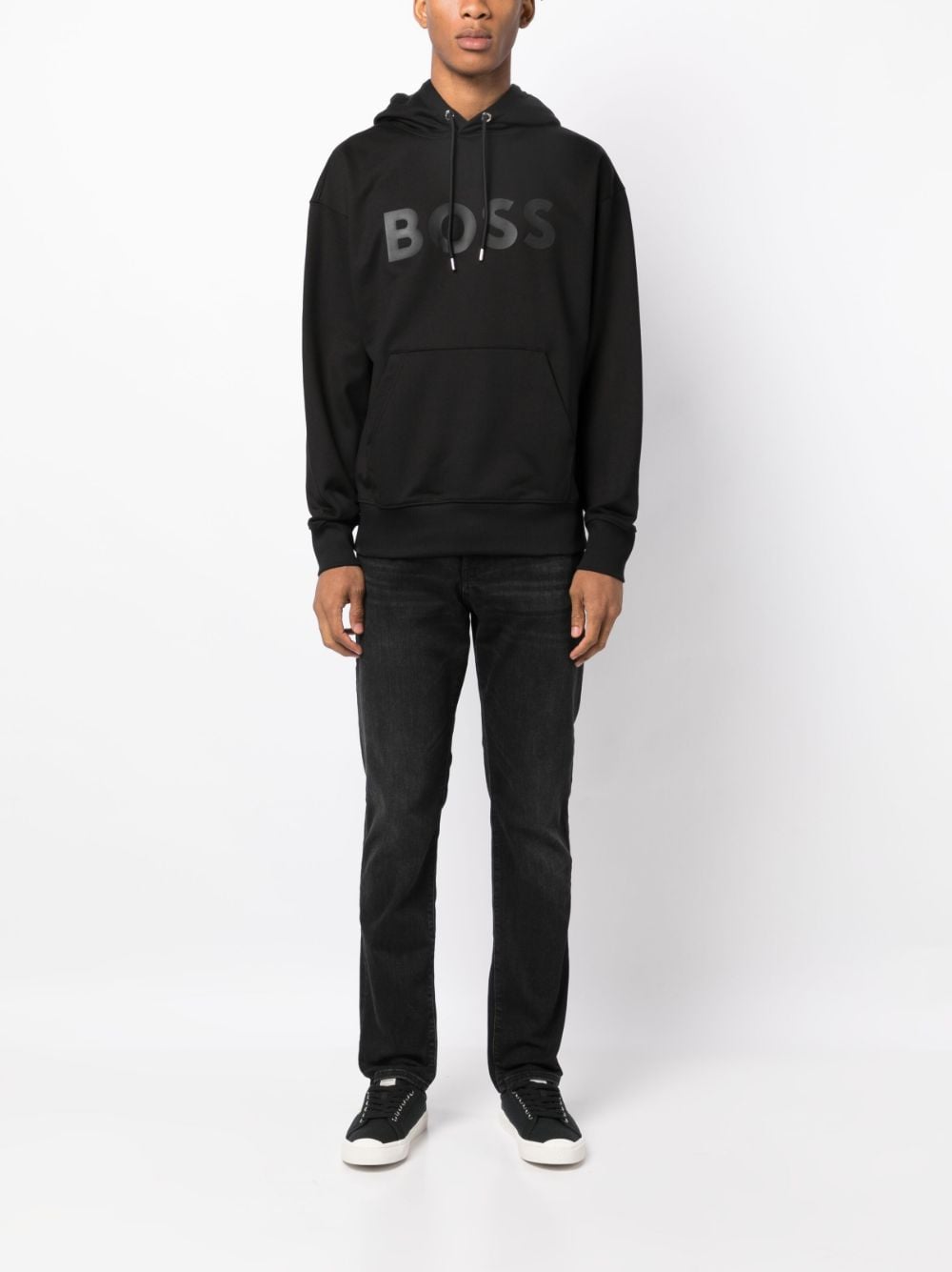 BOSS logo-print drawstring cotton hoodie