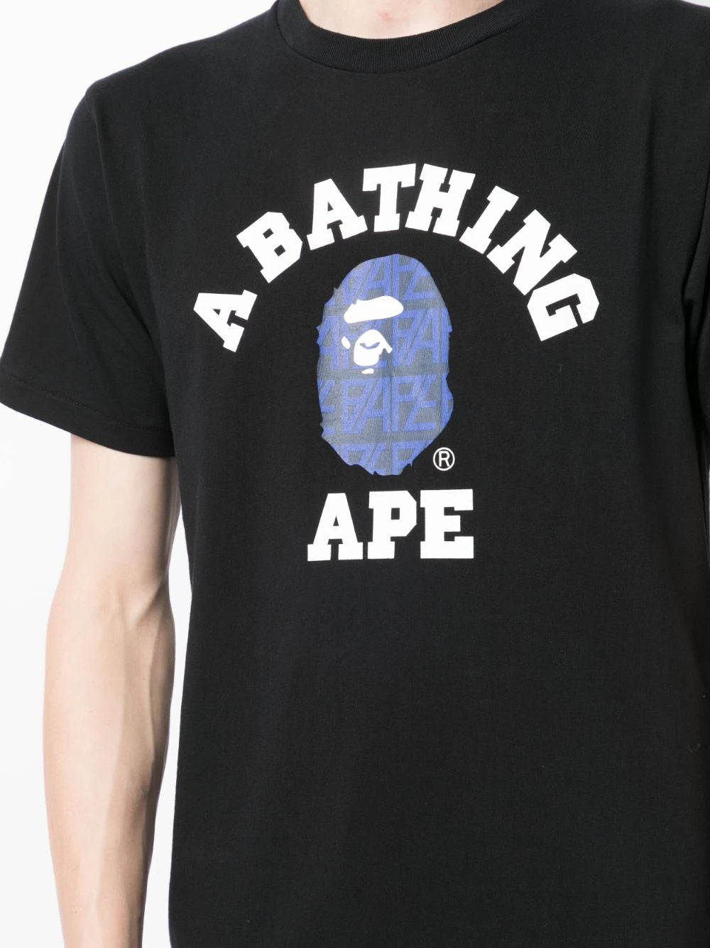 AAPE Blue logo-print black cotton T-shirt