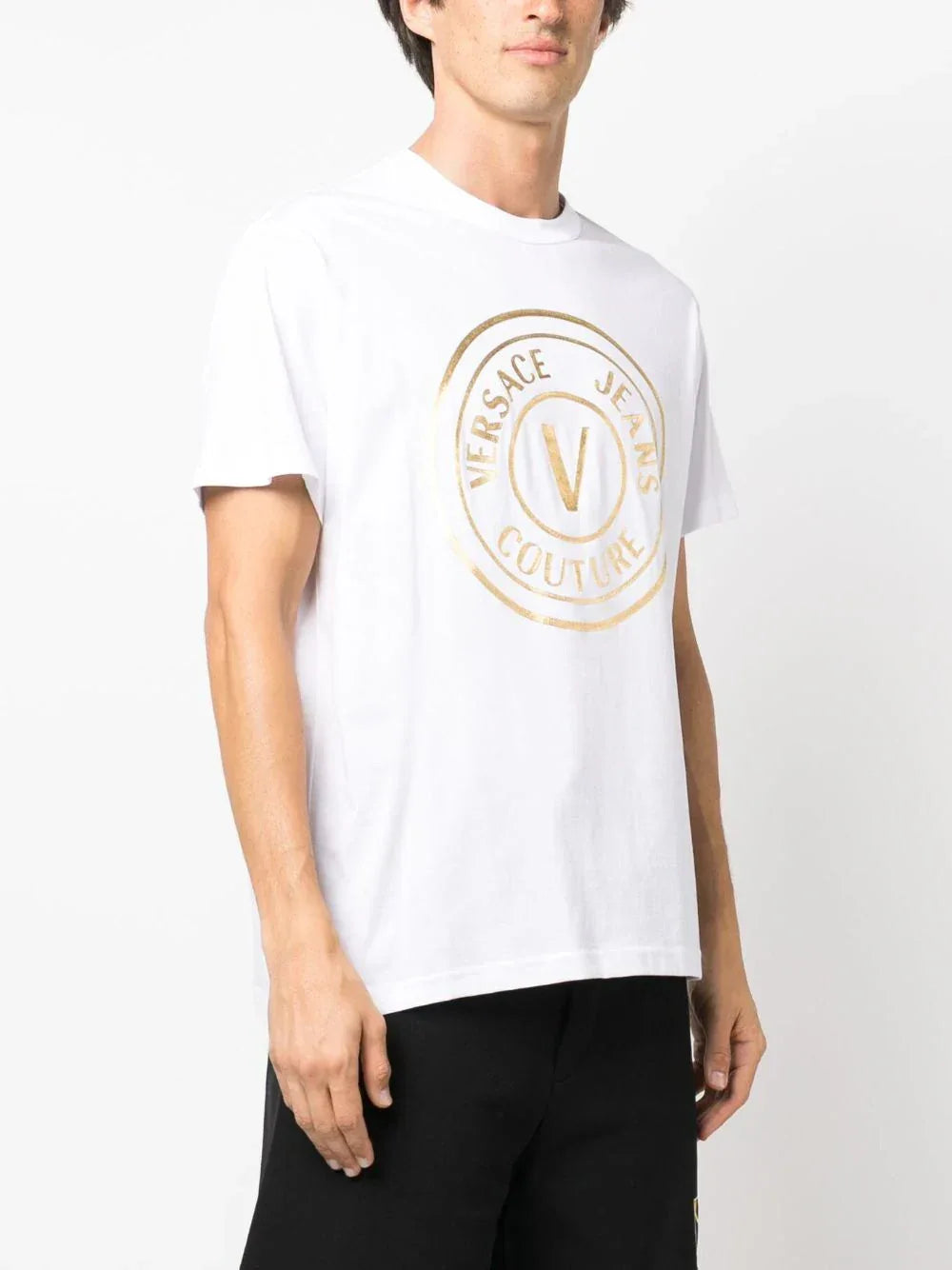 Foil-Logo print white cotton T-shirt