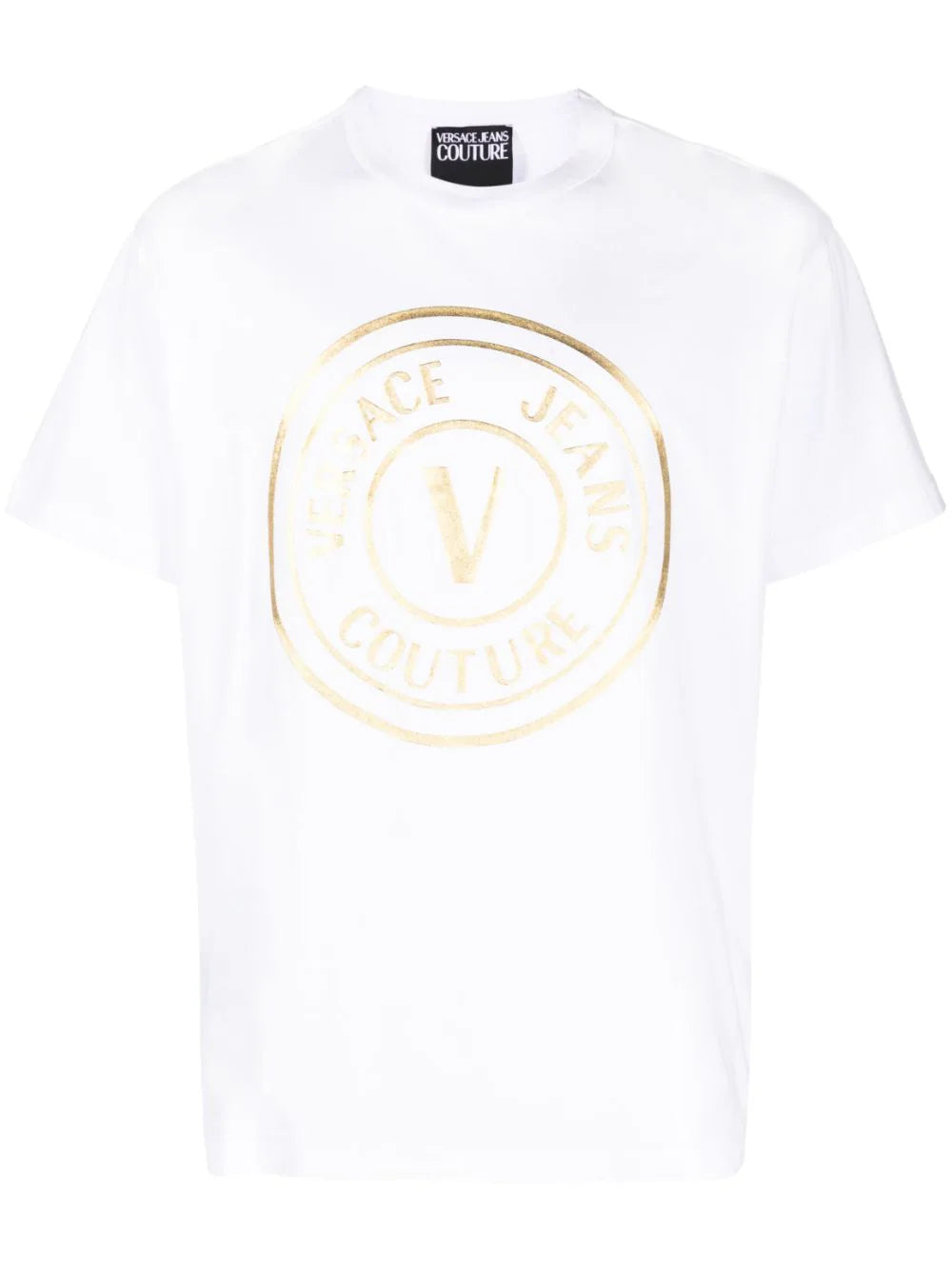Foil-Logo print white cotton T-shirt