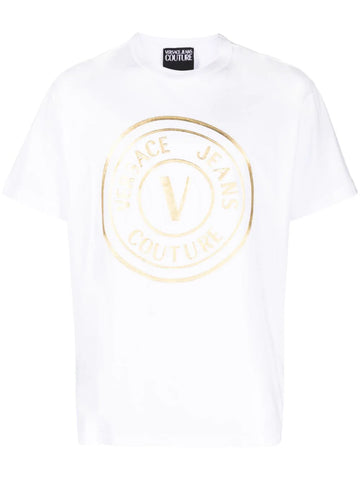 Foil-Logo print white cotton T-shirt