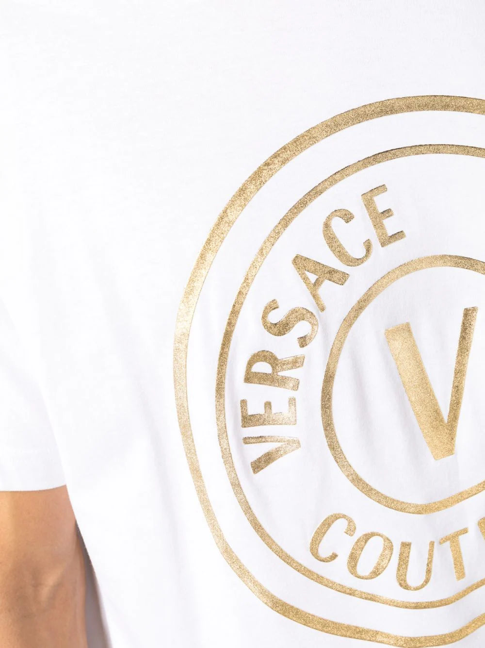 Foil-Logo print white cotton T-shirt