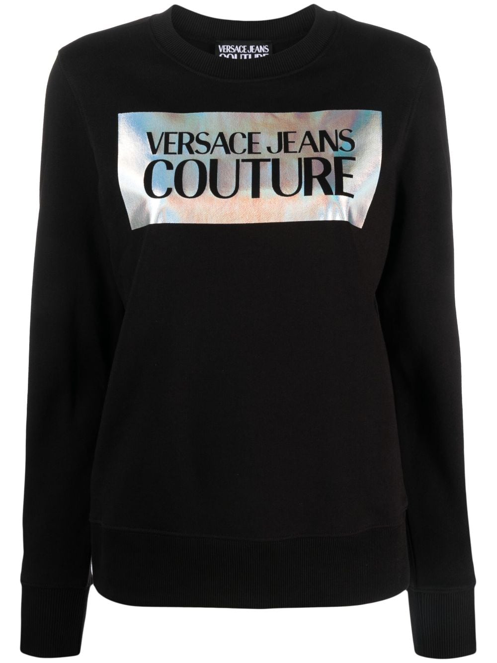 Silver logo-print black cotton sweatshirt